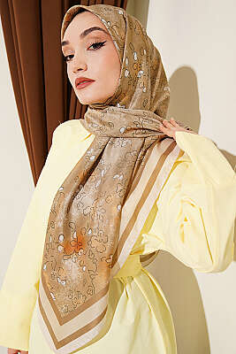 120 cm Çiçek Detaylı Soft Eşarp Bej - VERTU (NYD TEKSTİL)