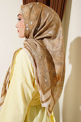 120 cm Çiçek Detaylı Soft Eşarp Bej - Başörtüsü