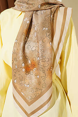 120 cm Çiçek Detaylı Soft Eşarp Bej - Başörtüsü