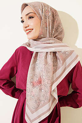 120 cm Çiçek Detaylı Soft Eşarp Latte - Başörtüsü