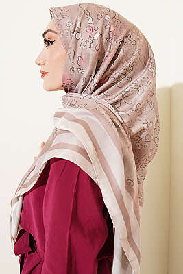 120 cm Çiçek Detaylı Soft Eşarp Latte - Başörtüsü