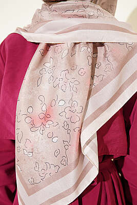 120 cm Çiçek Detaylı Soft Eşarp Latte - Başörtüsü