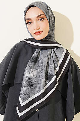 120 cm Çiçek Detaylı Soft Eşarp Siyah - VERTU (NYD TEKSTİL)