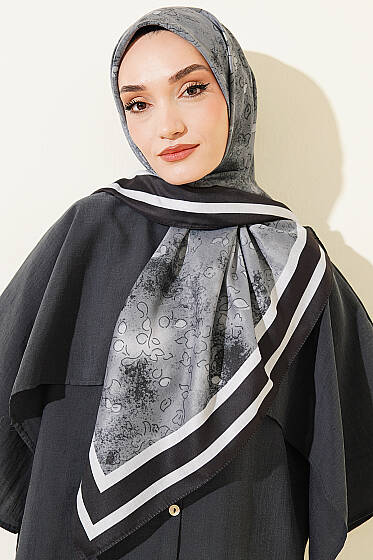 120 cm Çiçek Detaylı Soft Eşarp Siyah - Başörtüsü