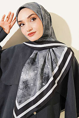 120 cm Çiçek Detaylı Soft Eşarp Siyah - Başörtüsü