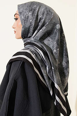120 cm Çiçek Detaylı Soft Eşarp Siyah - Başörtüsü
