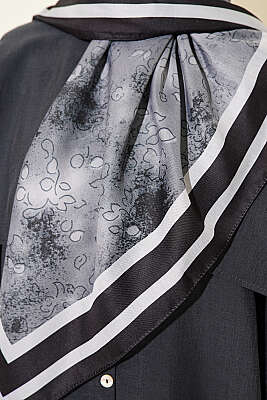 120 cm Çiçek Detaylı Soft Eşarp Siyah - Başörtüsü