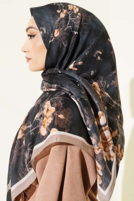 120 cm Çiçekli Soft Eşarp Bej - Başörtüsü