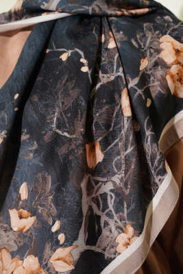 120 cm Çiçekli Soft Eşarp Bej - Başörtüsü