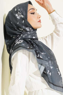 120 cm Çiçekli Soft Eşarp Füme 