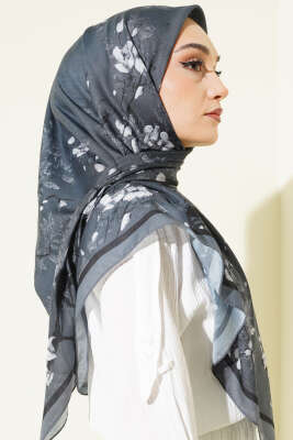 120 cm Çiçekli Soft Eşarp Füme - Başörtüsü