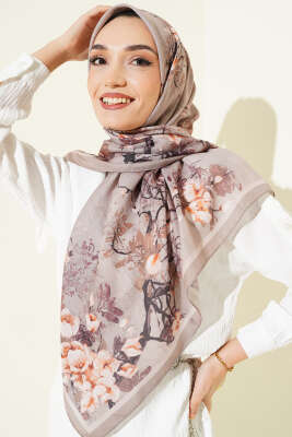 120 cm Çiçekli Soft Eşarp Kum Bej 