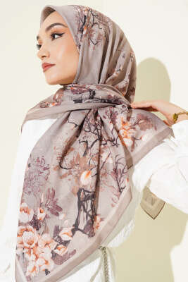 120 cm Çiçekli Soft Eşarp Kum Bej - Başörtüsü