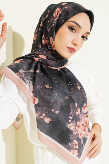 120 cm Çiçekli Soft Eşarp Latte - Başörtüsü
