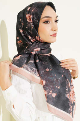 120 cm Çiçekli Soft Eşarp Latte - Başörtüsü