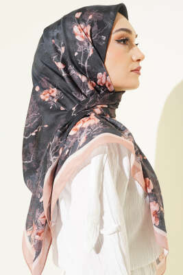 120 cm Çiçekli Soft Eşarp Latte - Başörtüsü