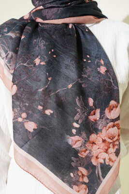 120 cm Çiçekli Soft Eşarp Latte - Başörtüsü