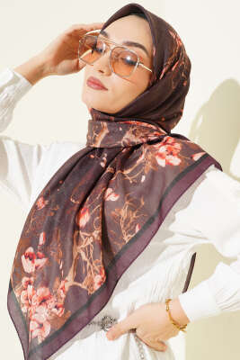 120 cm Çiçekli Soft Eşarp Mürdüm 