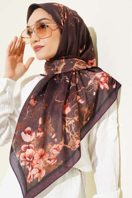 120 cm Çiçekli Soft Eşarp Mürdüm - Başörtüsü