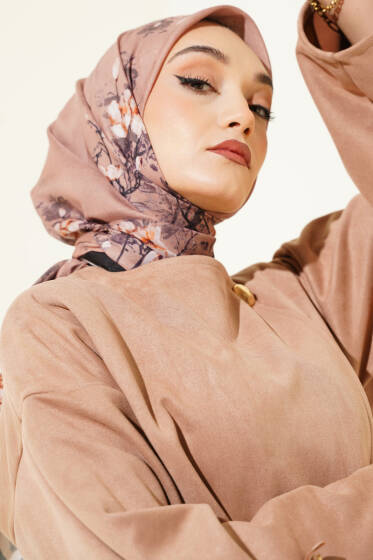 120 cm Çiçekli Soft Eşarp Siyah Latte - Başörtüsü