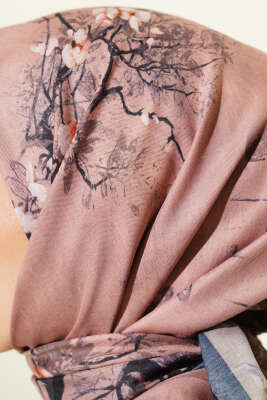 120 cm Çiçekli Soft Eşarp Siyah Latte - Başörtüsü