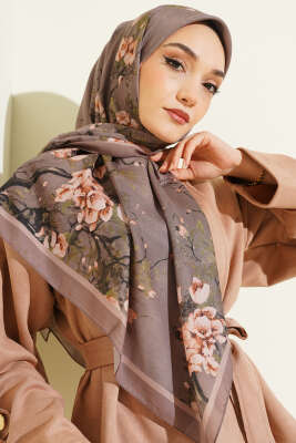 120 cm Çiçekli Soft Eşarp Vizon - Başörtüsü