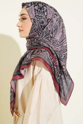 120 cm Etnik Desen Eşarp Bordo - Başörtüsü