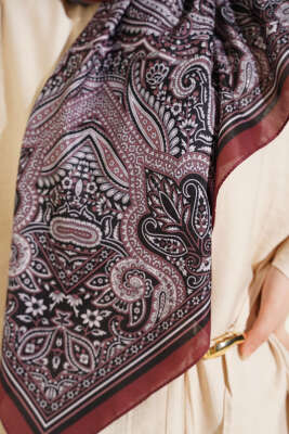 120 cm Etnik Desen Eşarp Bordo - Başörtüsü