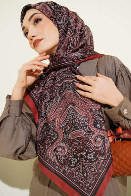 120 cm Etnik Desen Eşarp Kiremit - Başörtüsü