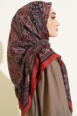 120 cm Etnik Desen Eşarp Kiremit - Başörtüsü