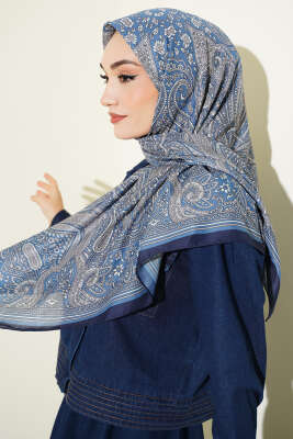 120 cm Etnik Desen Eşarp Lacivert - VERTU (NYD TEKSTİL)