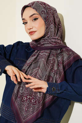 120 cm Etnik Desen Eşarp Mürdüm - VERTU (NYD TEKSTİL)