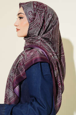 120 cm Etnik Desen Eşarp Mürdüm - Başörtüsü