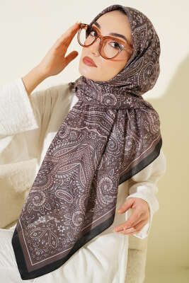 120 cm Etnik Desen Eşarp Siyah - Başörtüsü