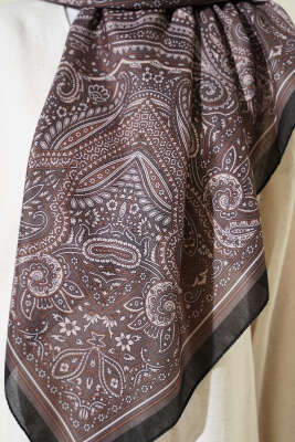 120 cm Etnik Desen Eşarp Siyah - Başörtüsü