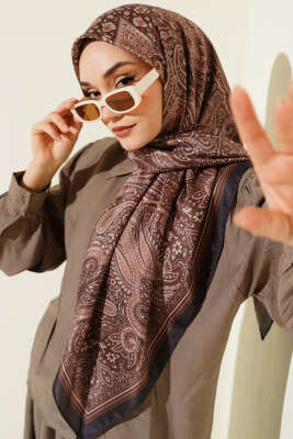 120 cm Etnik Desen Eşarp Siyah Kahve 