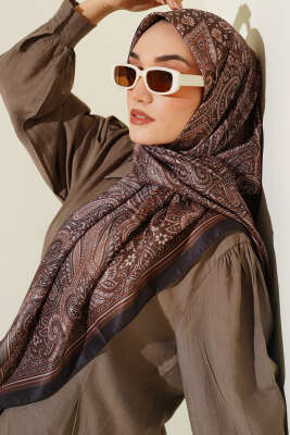 120 cm Etnik Desen Eşarp Siyah Kahve - Başörtüsü