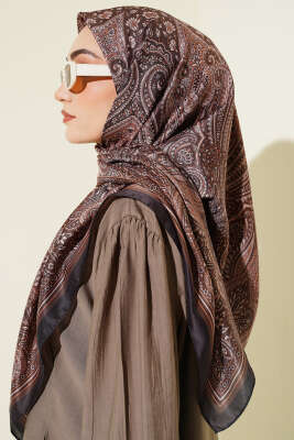 120 cm Etnik Desen Eşarp Siyah Kahve - Başörtüsü