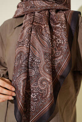 120 cm Etnik Desen Eşarp Siyah Kahve - Başörtüsü