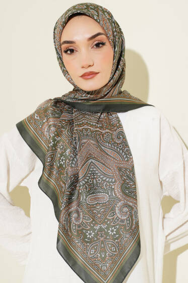 120 cm Etnik Desen Eşarp Zümrüt - Başörtüsü
