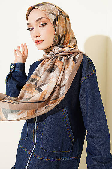 120 cm Fırça Desen Eşarp Vizon - Başörtüsü