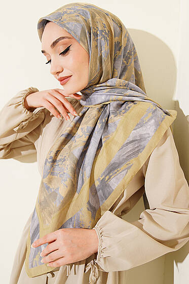 120 cm Fırça Desen Eşarp Yağ Yeşili - Başörtüsü