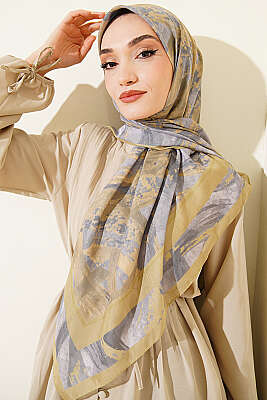 120 cm Fırça Desen Eşarp Yağ Yeşili - Başörtüsü