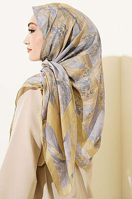 120 cm Fırça Desen Eşarp Yağ Yeşili - Başörtüsü