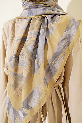 120 cm Fırça Desen Eşarp Yağ Yeşili - Başörtüsü