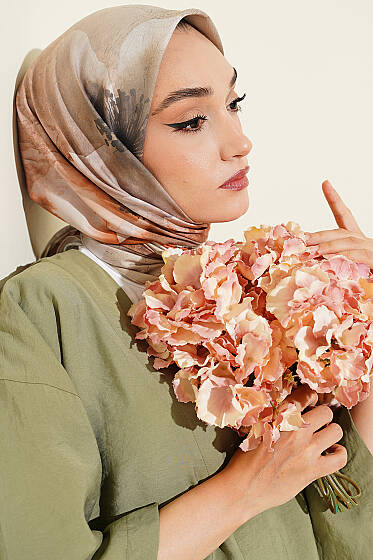 120 cm Flower Desen Eşarp Çağla Yeşili - Başörtüsü