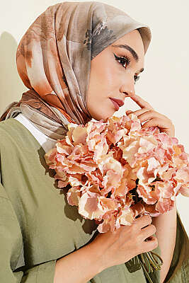 120 cm Flower Desen Eşarp Çağla Yeşili - Başörtüsü