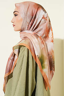 120 cm Flower Desen Eşarp Camel - Başörtüsü