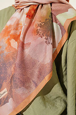 120 cm Flower Desen Eşarp Camel - Başörtüsü
