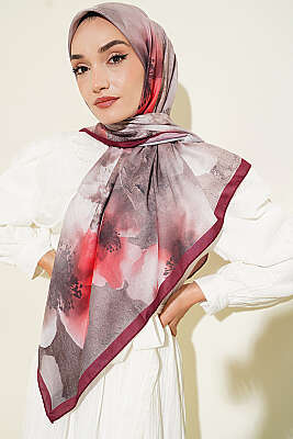 120 cm Flower Desen Eşarp Mürdüm - Başörtüsü
